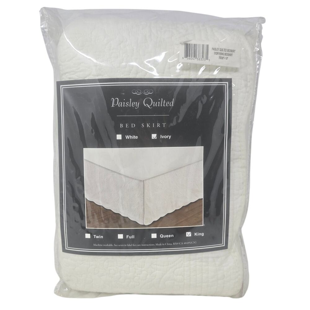 Paisley Quilted  Bed Skirt Ivory Scalloped Edge King Size New In Package